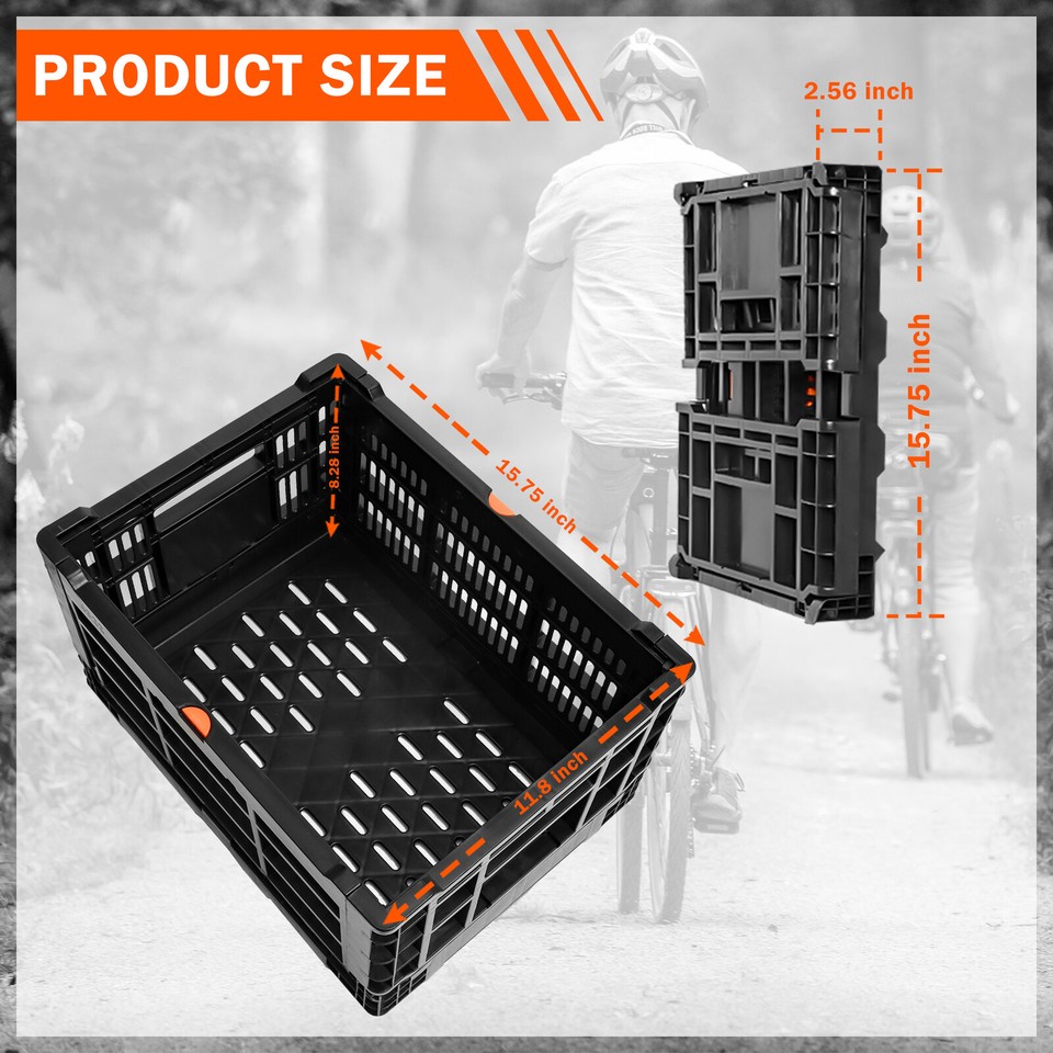Bike Basket Rear KKWODEN Foldable Rear Bike Basket - 35L Large Capacity, Waterproof Cover, Reflective Stickers, Easy Install For Bicycle Bike Rear Rack