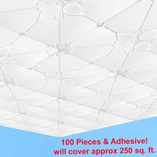Ceiling Tiles, Glue Up Foam 20" x 20" , JOY White, 100 pcs & Adhesive (8 Tubes)