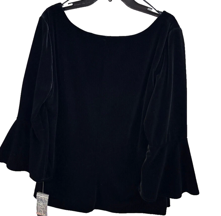 $149 Alex Evenings Womens Black Velvet Embellished Pullover Top Sequin Ruched M - Image 2 of 4