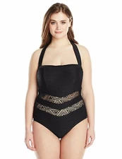 Jessica Simpson Women's Plus-Size Cutout Crochet Bandeau One-Piece Swimsuit