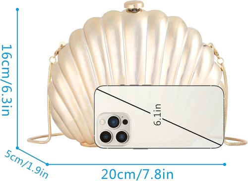 Damen Muschel Abendtasche Handtasche Meerjungfrau Kette Riemen Clutch Handtasche Z-Gold - Bild 2 von 7