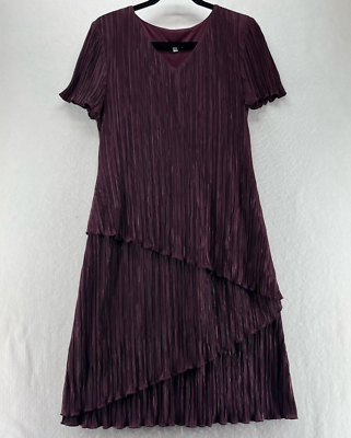 Dressbarn Dress Size Shift Midi Pleated Layered Short Sleeve