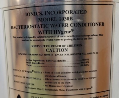 Ionoics Bacteriostatic Water Conditioner w HYgene Model IQ-1030B Grain/Salt  Tank