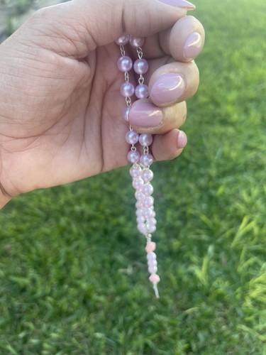 Pink Pearl Beads With Roses Rosary Necklace Lourdes Center Jerusalem Crucifix - Picture 4 of 10