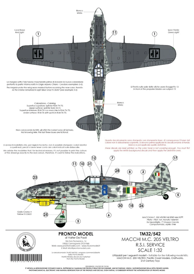TAURO MODEL TM32/542 MACCHI M.C.205 - AERONAUTICA NAZIONALE REPUBBLICANA 1:32 - Immagine 3 di 4