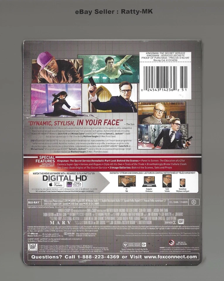 KINGSMAN : THE SECRET SERVICE - CANADIAN IMPORT BLU RAY STEELBOOK - NEW - Image 2 of 4