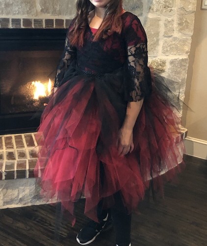 Girls Tutu Tulle Skirt Fancy Skirt Dress Up Party Dancing Red Black Large - Picture 5 of 5