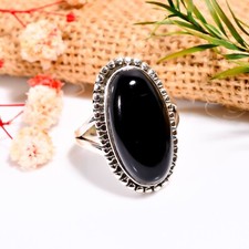 Natural Black Onyx Gemstone Ring 925 Sterling Silver Statement Ring Gift for Her