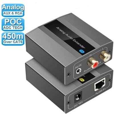 Analog Audio Extender Adapter RCA 3.5mm Stereo Over Ethernet Single Cat5E/6/7 