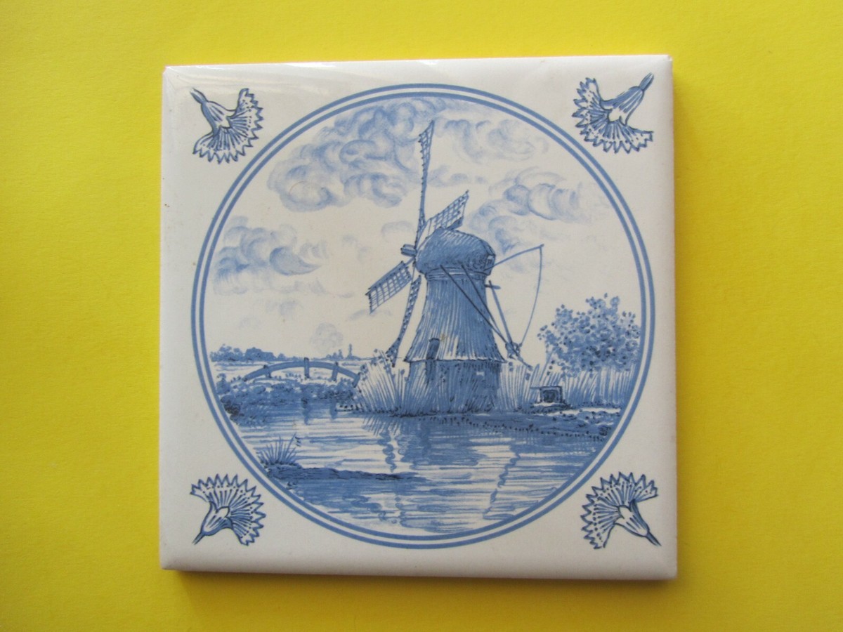 VINTAGE Painted Decorative Ceramic Art Tile 1/4