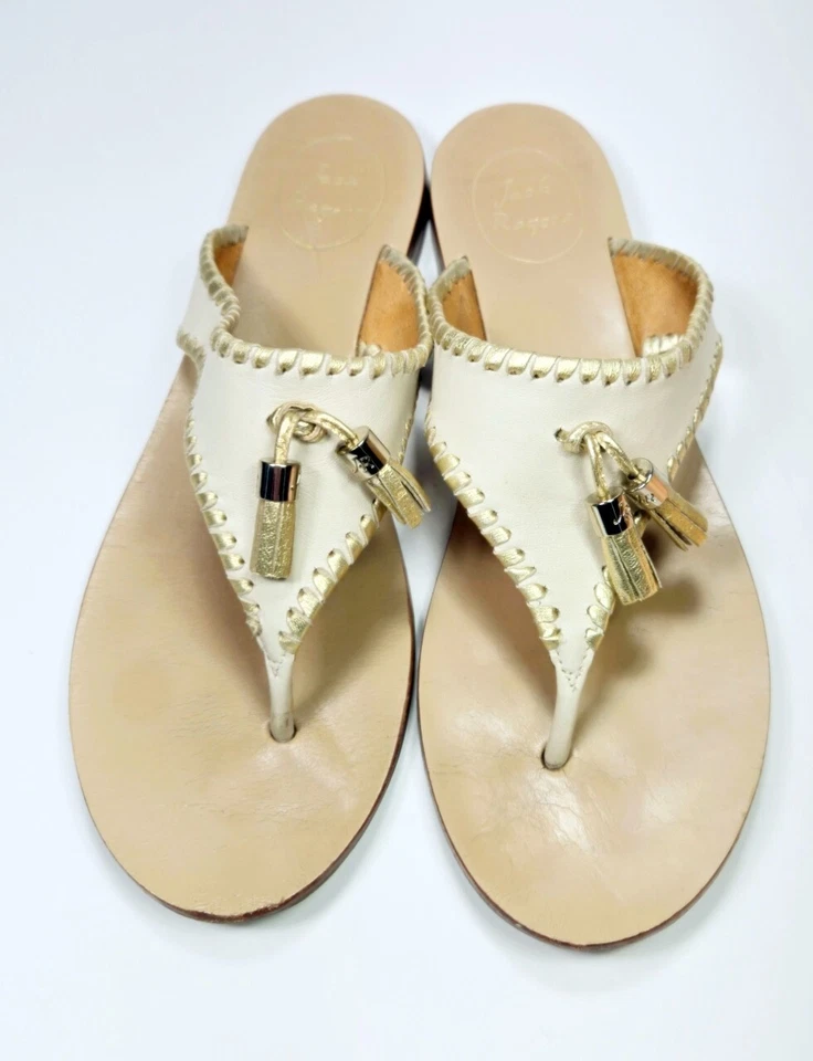 JACK ROGERS Flat Thong Sandals Alana Tassel Gold Leather Uppers WOMENS 9 - Image 4 of 4