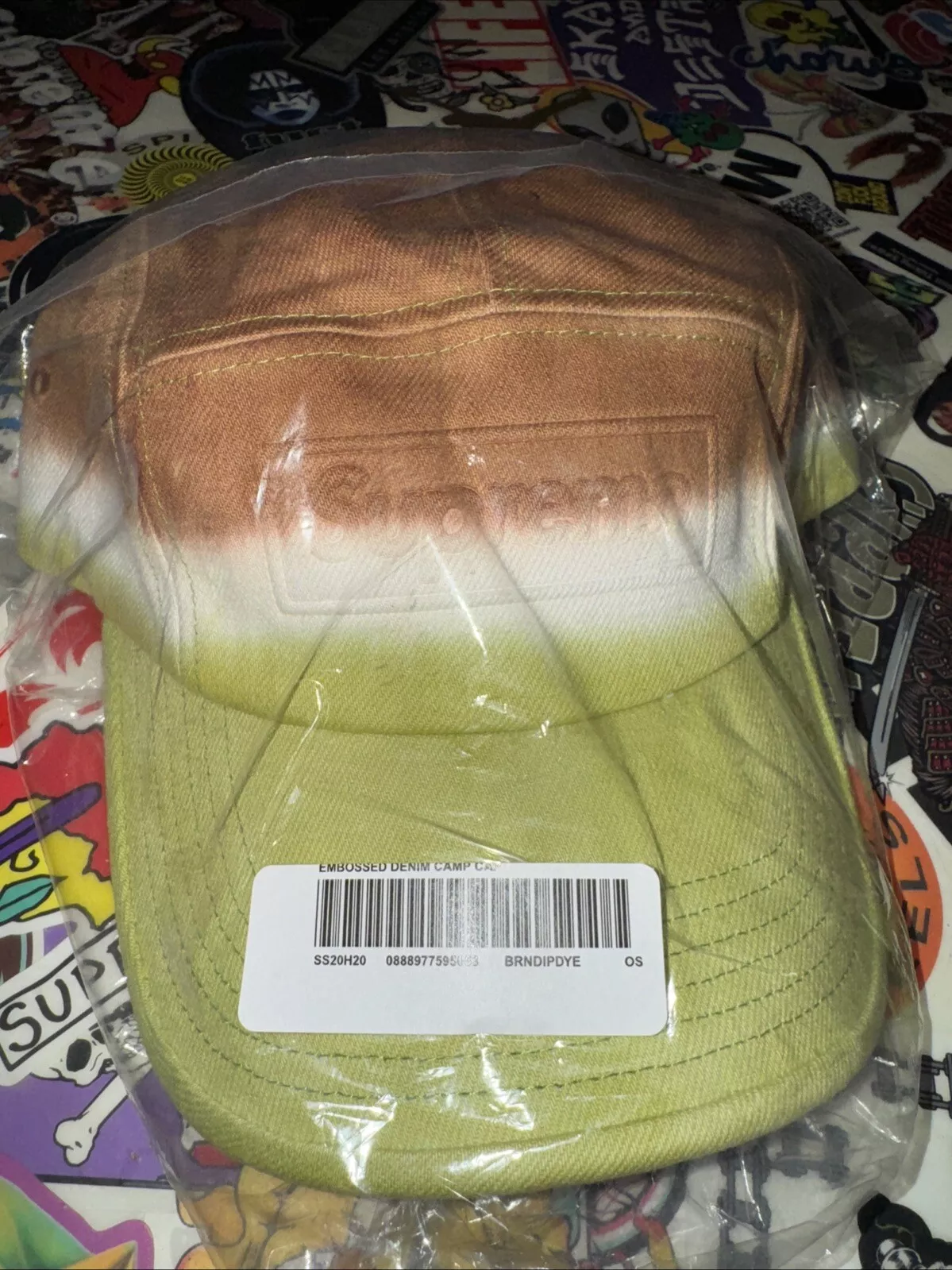 Casquette de camp en denim en relief suprême marron dip dye OS