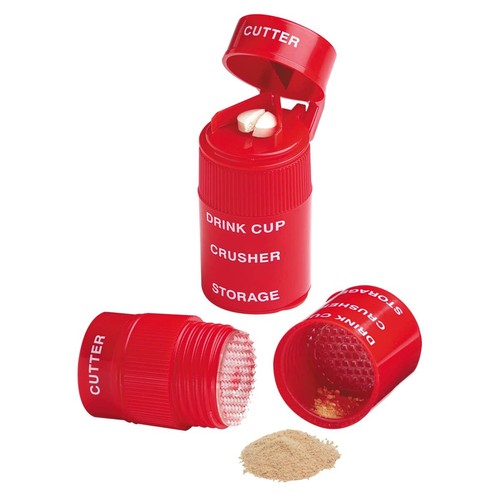 3 Compartment Pill Crusher, Cutter and Grinder Removable Drinking Cup, Red - Picture 1 of 8