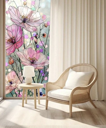 Colorful Floral Frosted Spring Decor PVC Window Film Removable Glass Sticker - 第 1/4 張圖片