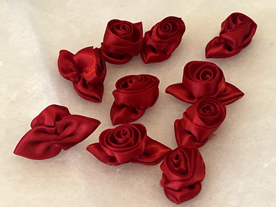 Satinband Rosen 10 Stck Rot DIY Hochzeit Handmade Anstecker Ribbon Flower
