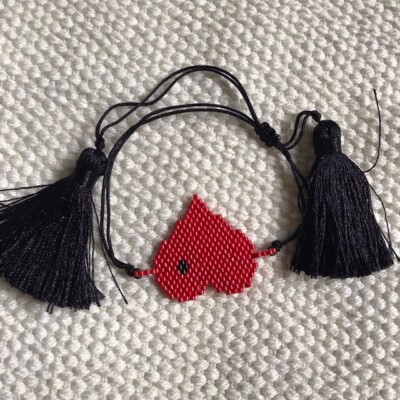 Bracelet with Red Heart brick stitch with black pompon