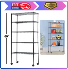 Heavy-Duty Wire Shelving Unit - 14"D x 30"W x 60"H, Black Storage Rack