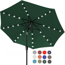 9FT Forest Green Solar LED Patio Umbrella with 32 Bright Lights