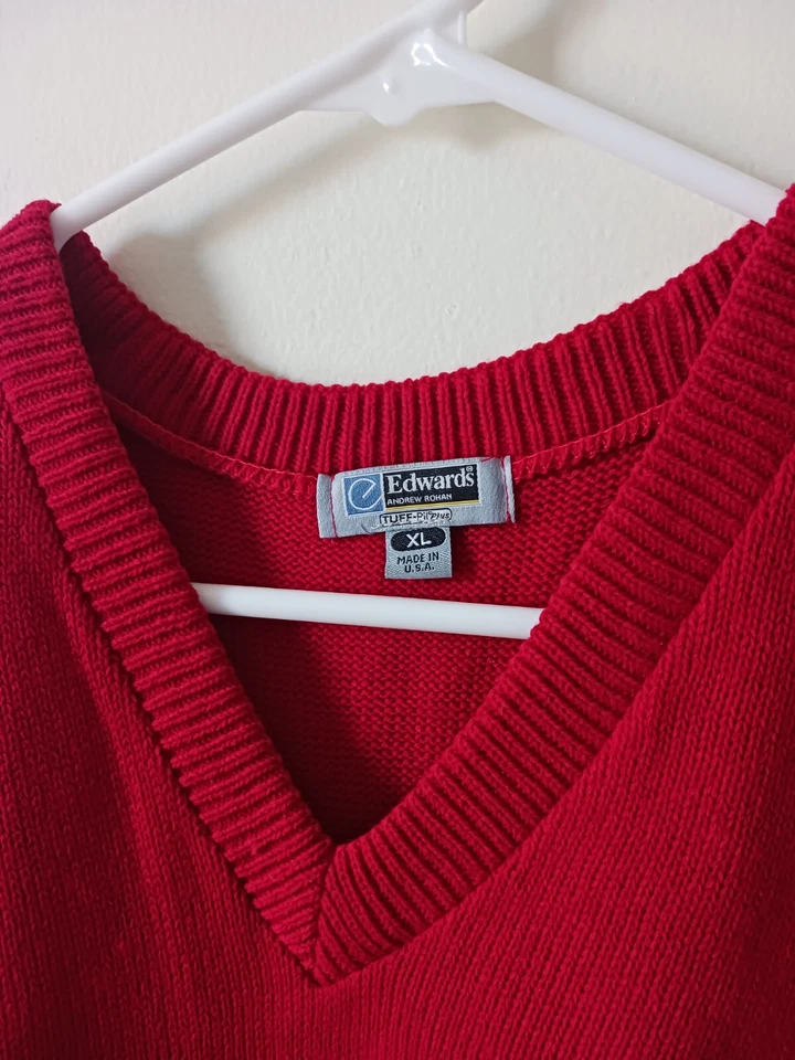 Andrew Rohan Edwards Mens Sweater Vest Size L Red Knit V Neck Sleeveless - Image 3 of 4