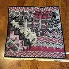 Adrienne Landau Studio 33” Square Luxurious Silk Scarf Black Grey Burgundy