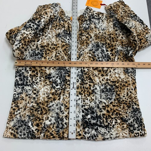 Ruby Rd Satin Crinkle Jacket Womens Plus 1X Leopard Print Zip Up Mock Neck Lined - Picture 8 of 12