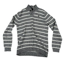 Izod Boys Sz XL 18/20 Black White Cable Knit Mock Neck Pullover Sweater Buttons