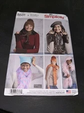 Simplicity Pattern 8531 Misses' Cold Weather Accessories Hats Scarves Gloves NEW