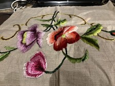 Vintage Deco Hand Embroidered Floral Pillow Cover Case Sham 20 X 17