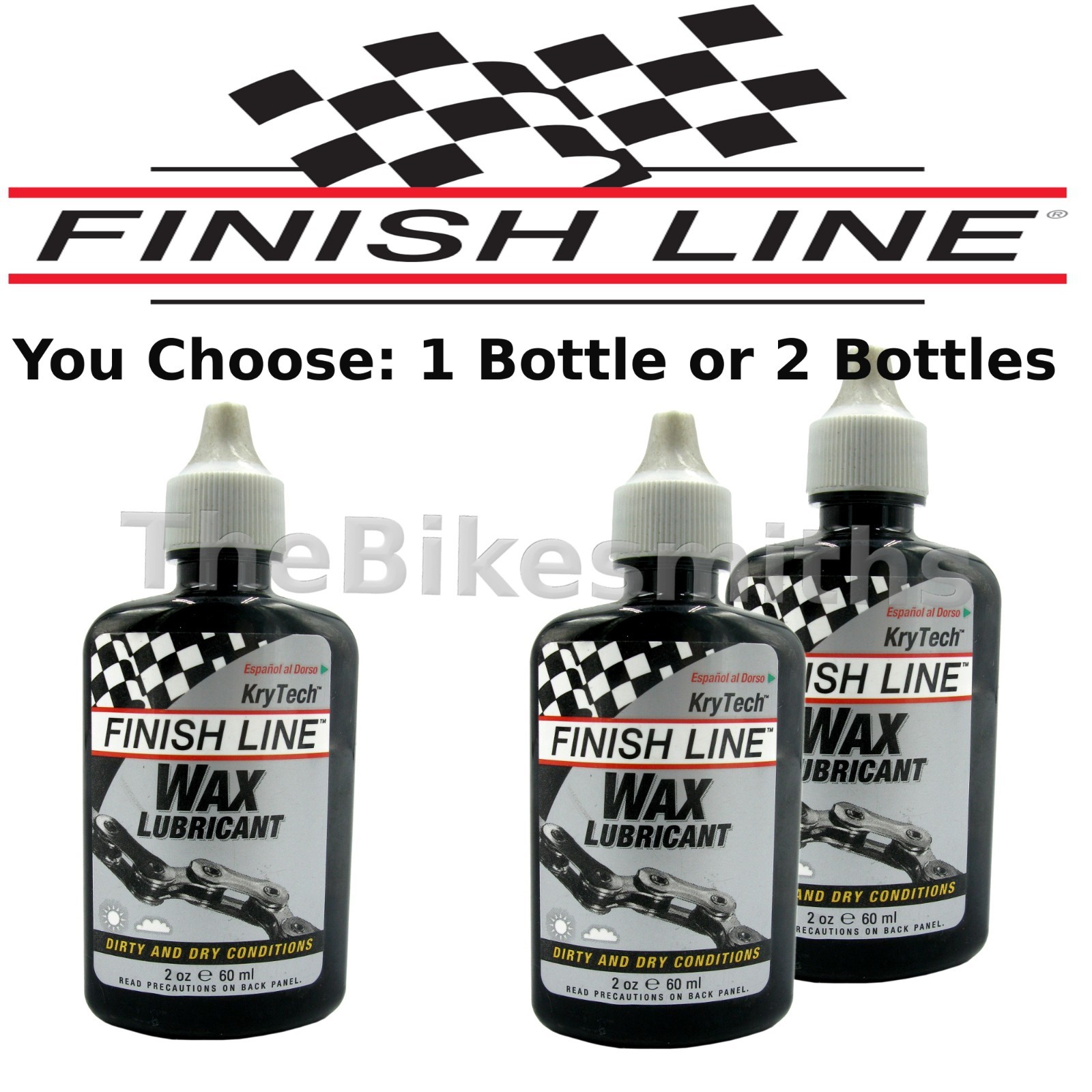 1 or 2 Pack Finish Line Krytech Wax 2oz Bike Lube Chain Oil Drip Bottle