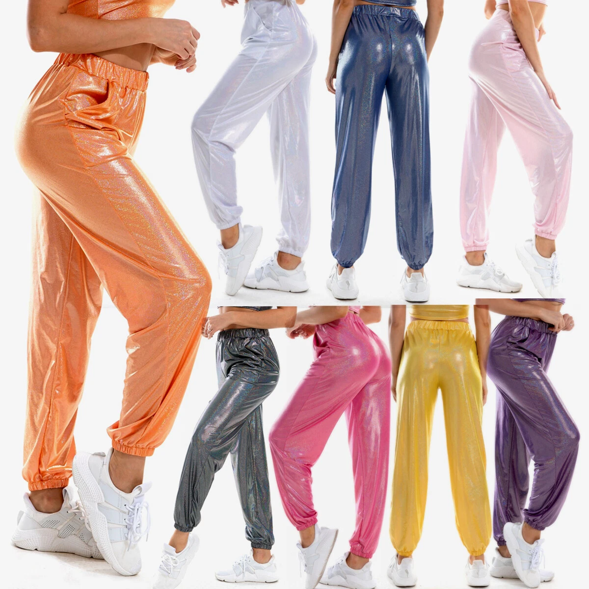 New Women's PVC Leather Sports Joggers Long Pants Trousers Party Dance  Clubwear