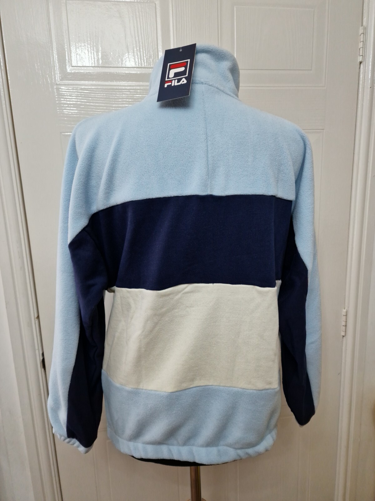 Felpa con cappuccio donna Fila blu Calia 1 2 zip color block sherpa pile taglia M nuova