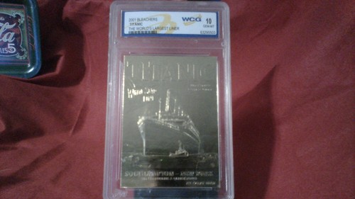 TITANIC~2001 BLEACHERS 23KT GOLD CARD. GRADED WCG 10 PLUS BOSTON GLOBE NEWSPAPER