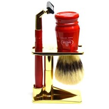 COMPLETO DA BARBA OMEGA GILLETTE G2 ROSSO SHAVING BRUSH 1091.K