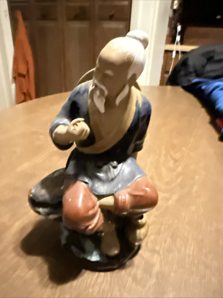 Antigua estatuilla china Sheeshan Mudman vintage pintada a mano de cerámica Foto 2 de 4