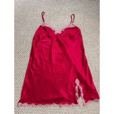 Victorias Secret Red Satin Lace Trim Slip Dress Chemise Nightgown fairy flirty L