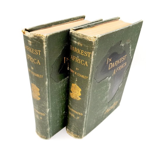 In Darkest Africa by Stanley, Volumes I & II, all 3 maps, 1890 first editions HC - Picture 1 of 24