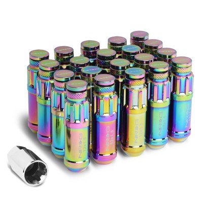 NRG NEO CHROME 20PC M12X1.5 STEEL SPLINE CLOSE END LUG NUTS&DUST CAP+LOCK KEY