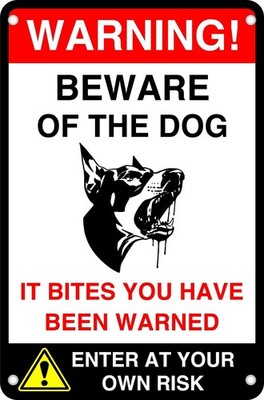 Warnung Vorsicht Hund Betreten auf eigene Gefahr Schild PVC Aufkleber Dibond