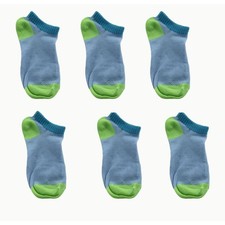 6 Pairs Big Girls Blue Green Low Cut Ankle Socks Colorblock Shoe Size 9-11
