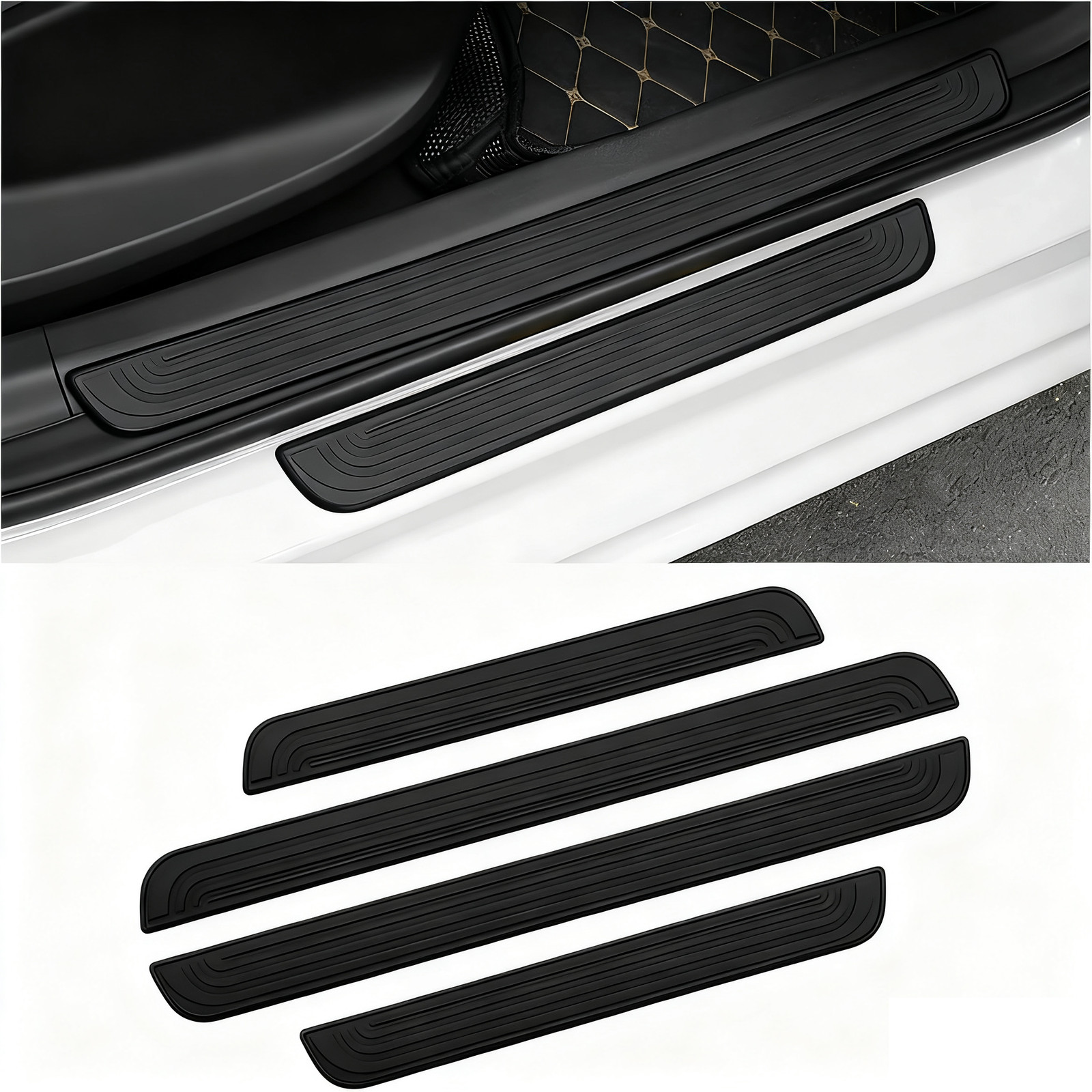 4x Black For Pontiac Car Door Sill Threshold Protector Step Edge Cover Rubber