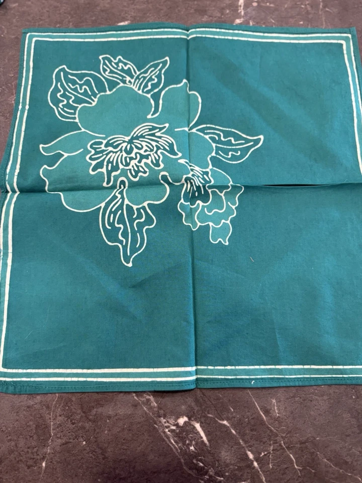 Set x 6 Green Floral Napkin Squares Cotton- Linen - Image 2 of 4