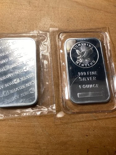 Gorgeous Pristine White Pure  Silver 1 Ounce Bullion Bars 5 Lot Total