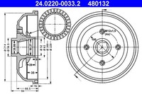 2X Bremstrommel ATE 24.0220-0033.2 FüR Opel Tigra Corsa M12X1,5 S93 Caravan 12V