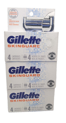 3X! Gillette SkinGuard Men's Razor Blade Refill 4 Cartridges Sealed Box