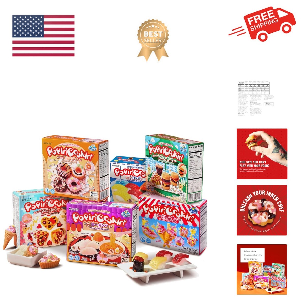 Popin Cookin Japanese Candy Kit - 6-Pack DIY Candy Kit - Sushi