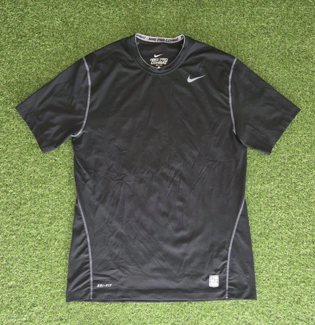 Nike Pro Combat Shirt Men’s Sz Large Dri-Fit Active Black Short Sleeve Crew Neck