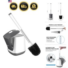 Toilet Brush and Holder, Self Closing Lid Toilet Bowl Brushes Holder and Extr...
