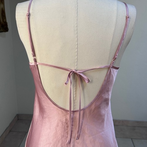 vintage victoria secret satin slip dress lace mini y2k tie back fairycore pink S - Picture 11 of 15