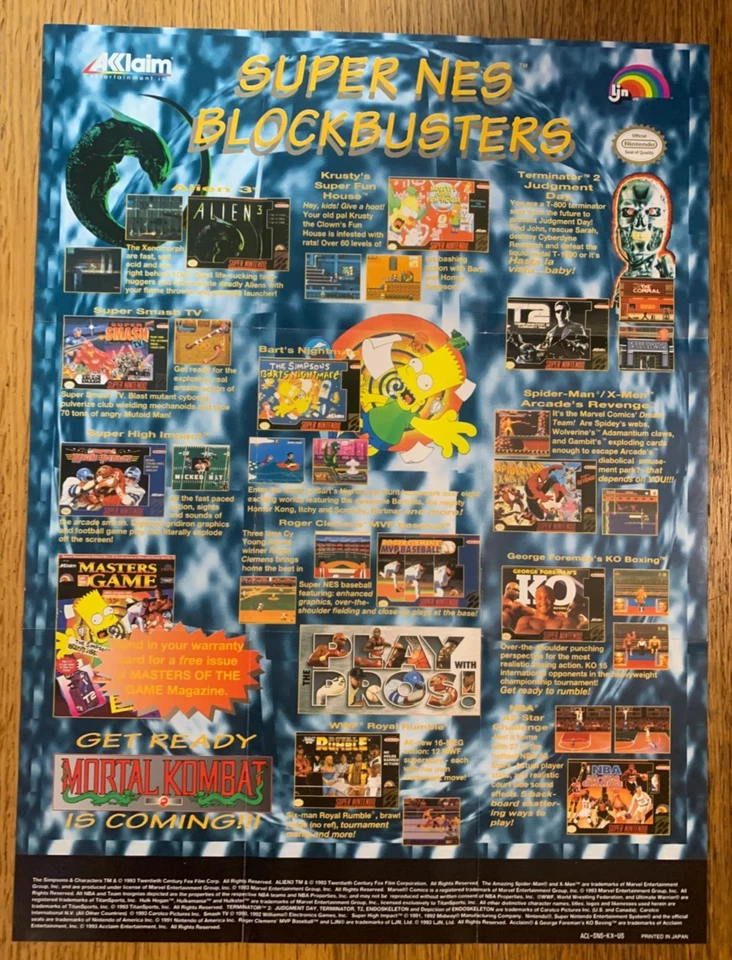 老式超级任天堂 Mortal Kombat 1 游戏海报 - SNES — 第 2/3 张图片