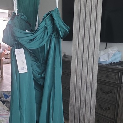 Azazie Emerald Satin Convertible Halter Sleeveless Bridesmaid Dress, Size 12